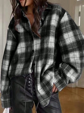 Essnce Women Casual Plaid Drop Shoulder Loose Shirt,